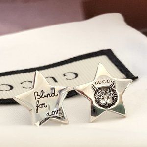 Gucci Blind for Love Cat Silver Star Earrings